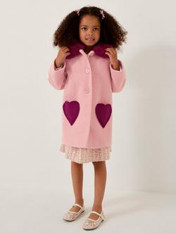 Monsoon Kids' Faux Fur Heart Coat, Pink, Pink