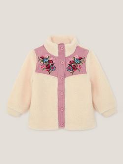 Monsoon Kids' Floral Borg Jacket, Ivory - view 2, Ivory