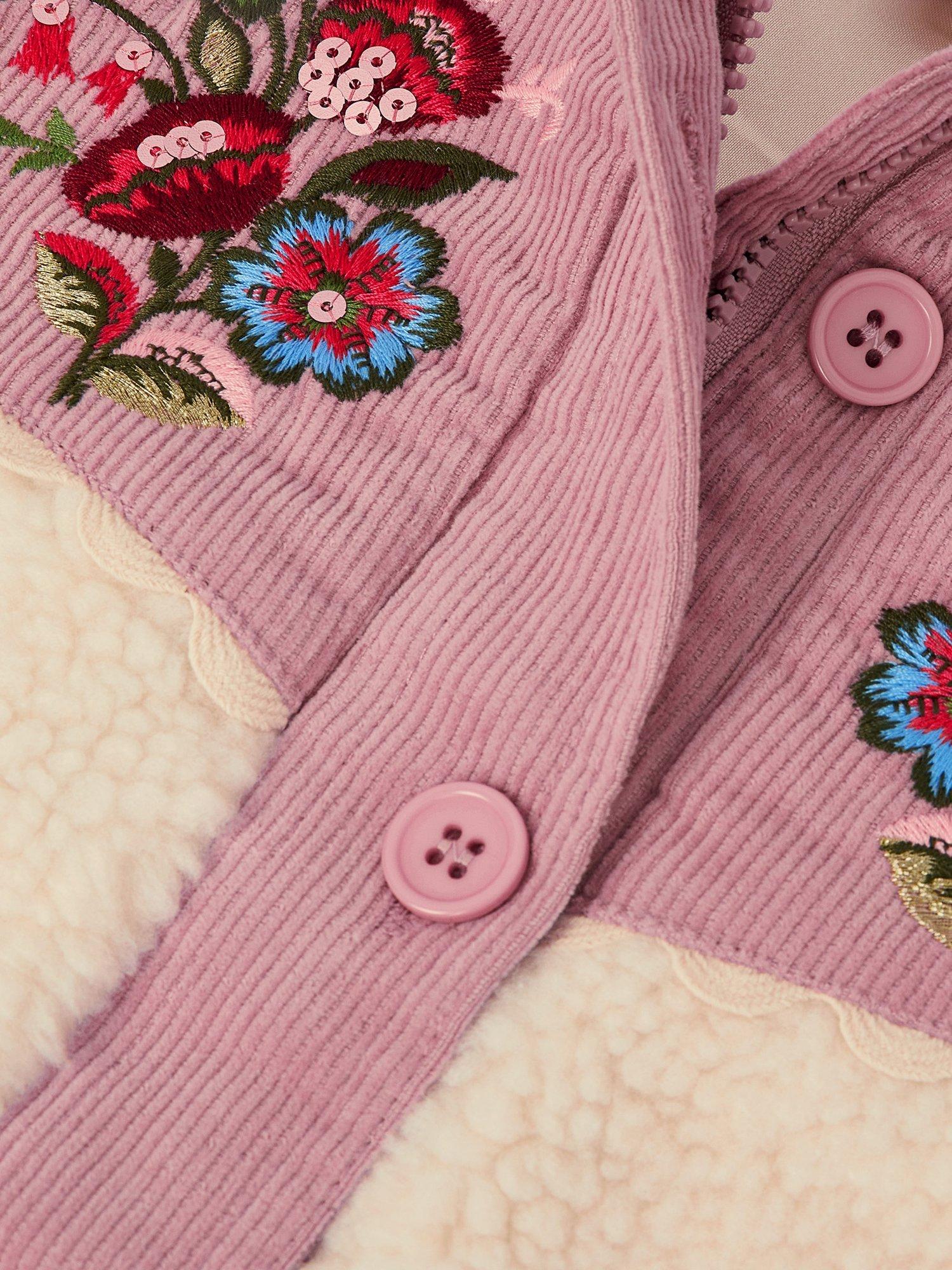 Product image 4 of 4, which shows Monsoon Kids' Floral Borg Jacket, Ivory, 2-3 years