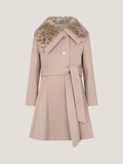 Monsoon Kids' Leopard Collar Swing Coat, Oatmeal - view 2, Oatmeal