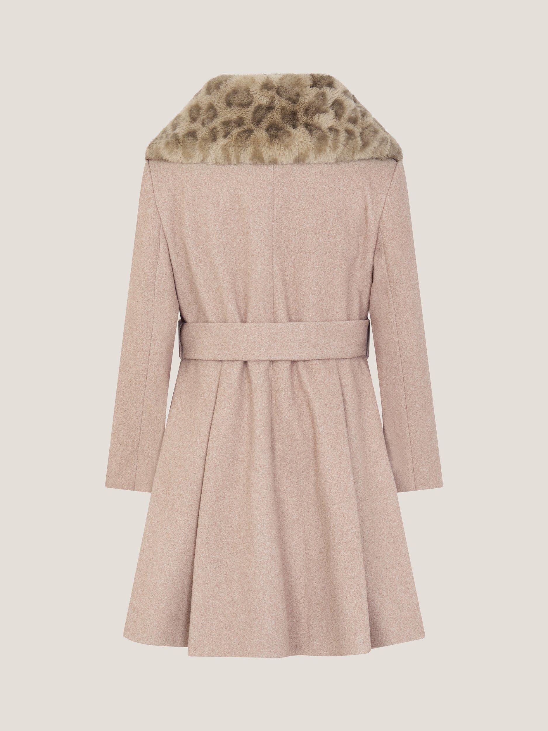 Product image 3 of 4, which shows Monsoon Kids' Leopard Collar Swing Coat, Oatmeal, 3-4 years