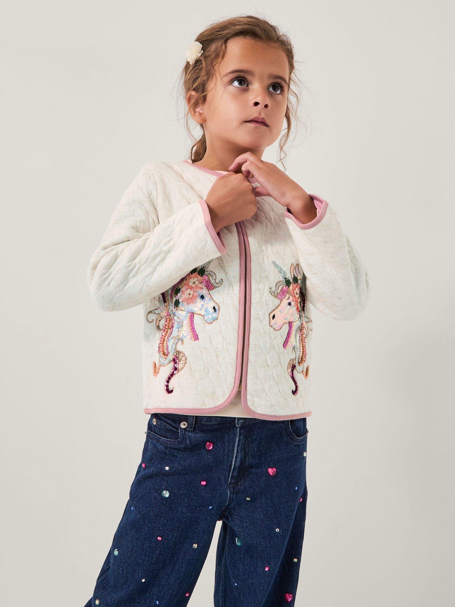 Product image 4 of 4, which shows Monsoon Kids' Unicorn Bomber Jacket, Ivory, 3-4 years