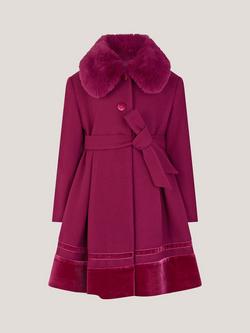 Monsoon Kids' Velvet Dress Coat, Burgundy, Burgundy