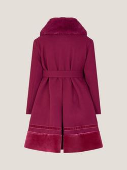 Monsoon Kids' Velvet Dress Coat, Burgundy - view 2, Burgundy