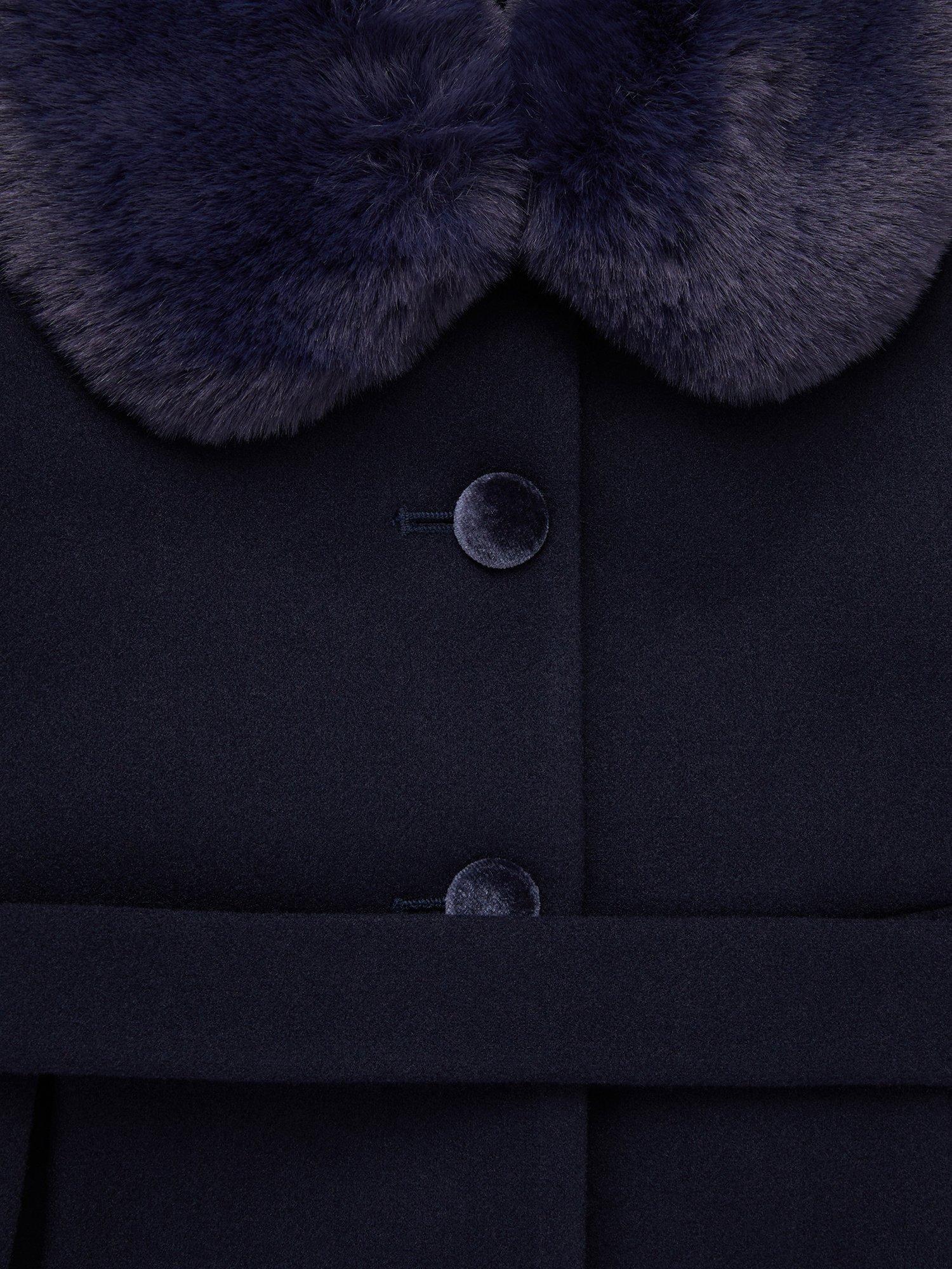 Product image 4 of 4, which shows Monsoon Kids' Velvet Trim Coat, Navy, 3-4 years