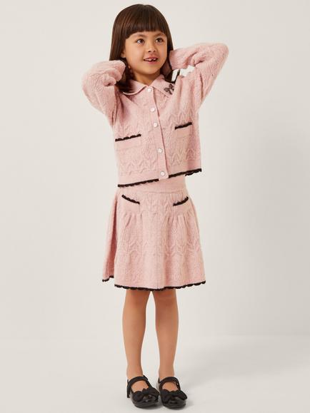 Monsoon Kids' Cable Knit Cardigan and Skirt Set, Pink, Pink