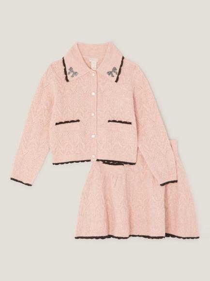 Monsoon Kids' Cable Knit Cardigan and Skirt Set, Pink - view 2, Pink