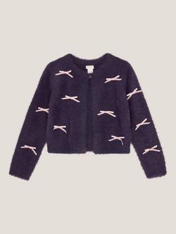 Monsoon Kids' Fuzzy Bow Cardigan, Navy - view 2, Navy