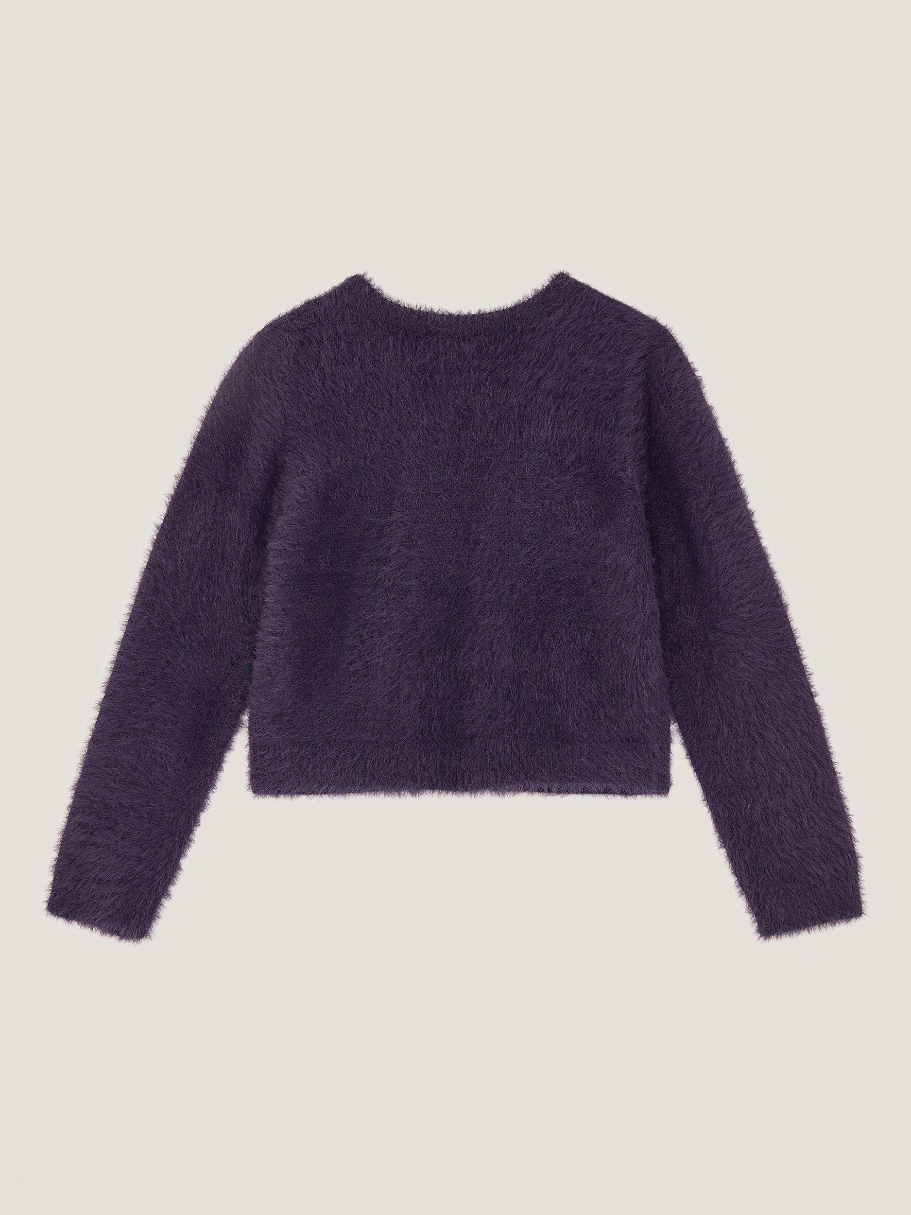 Product image 3 of 4, which shows Monsoon Kids' Fuzzy Bow Cardigan, Navy, 3-4 years