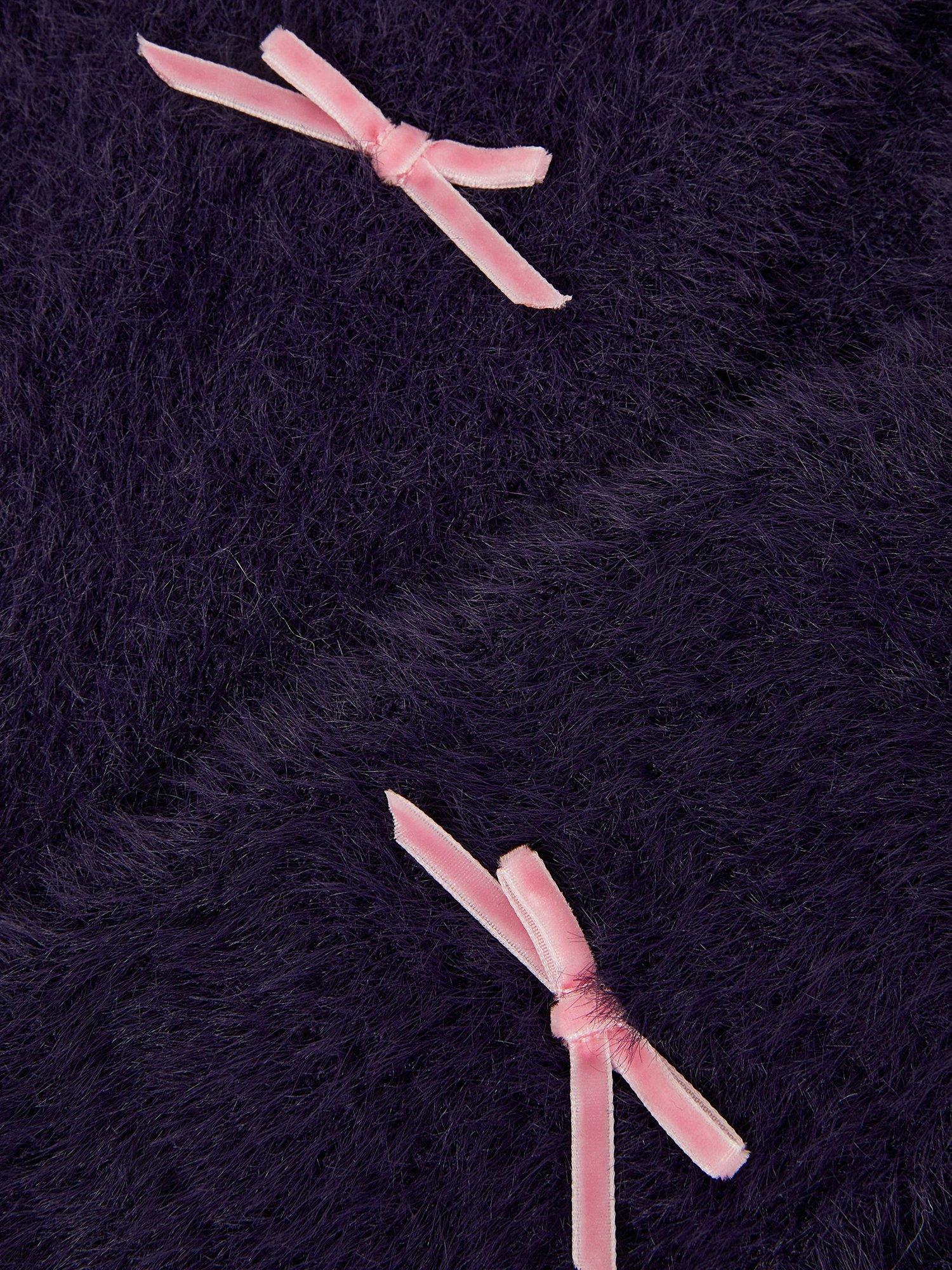 Product image 4 of 4, which shows Monsoon Kids' Fuzzy Bow Cardigan, Navy, 3-4 years