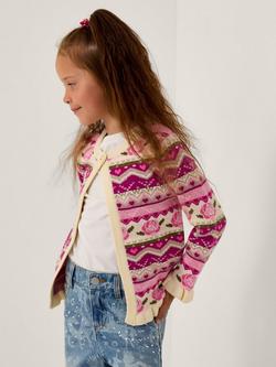 Monsoon Kids' Fair Isle Frill Cardigan, Pink, Pink