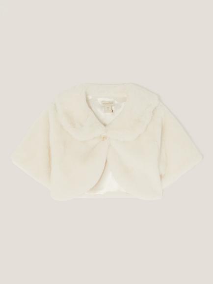 Monsoon Kids' Faux Fur Collar Shrug, Ivory, Ivory