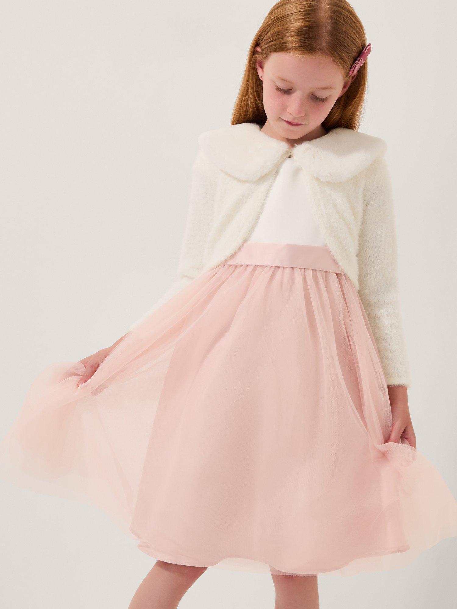 Monsoon Kids' Fuzzy Detachable Collar Cardigan, Ivory