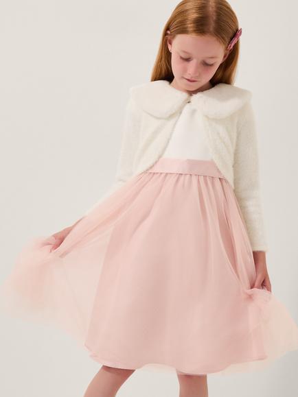 Monsoon Kids' Fuzzy Detachable Collar Cardigan, Ivory, Ivory
