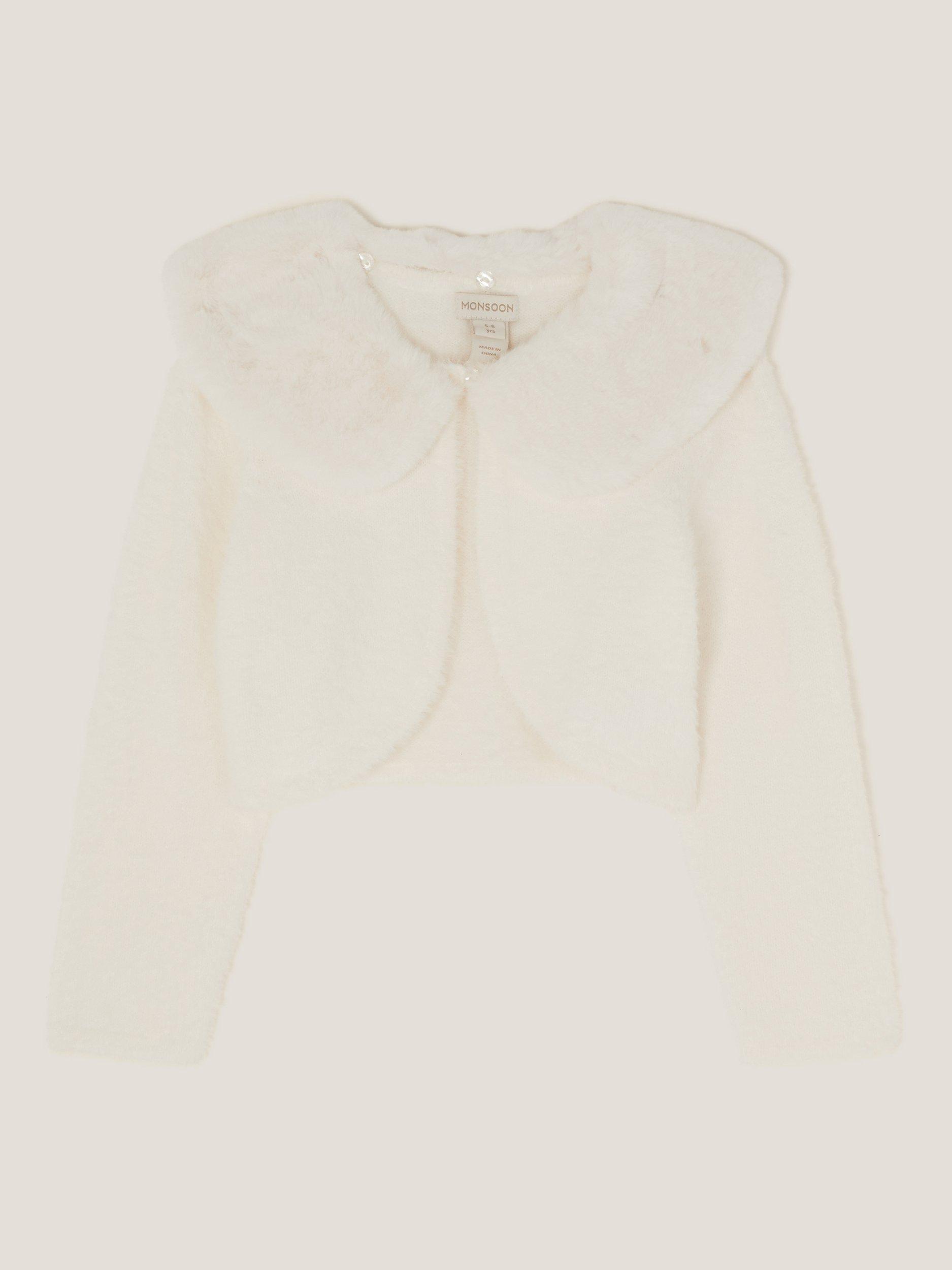 Monsoon Kids' Fuzzy Detachable Collar Cardigan, Ivory