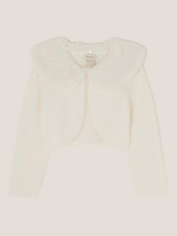 Monsoon Kids' Fuzzy Detachable Collar Cardigan, Ivory - view 2, Ivory