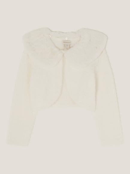 Monsoon Kids' Fuzzy Detachable Collar Cardigan, Ivory - view 2, Ivory