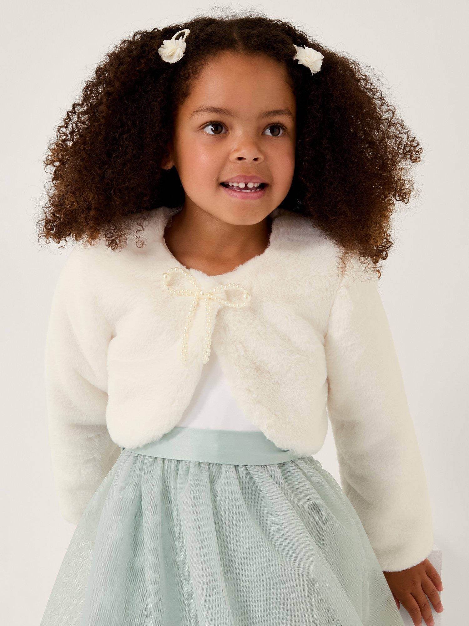 Product image 1 of 4, which shows Monsoon Kids' Marie Shrug, Ivory, 3-4 years