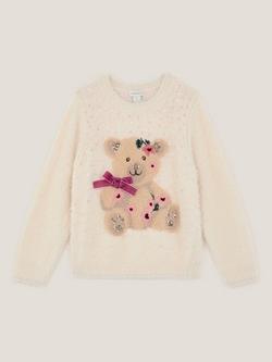 Monsoon Kids' Fuzzy Bear Jumper, Ivory - view 2, Ivory