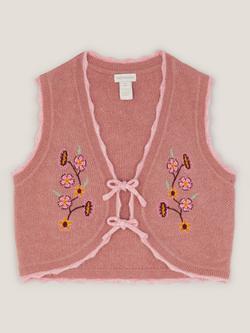 Monsoon Kids' Knitted Tie Waistcoat, Pink, Pink