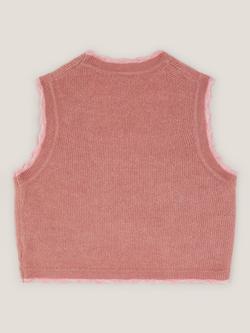 Monsoon Kids' Knitted Tie Waistcoat, Pink - view 2, Pink