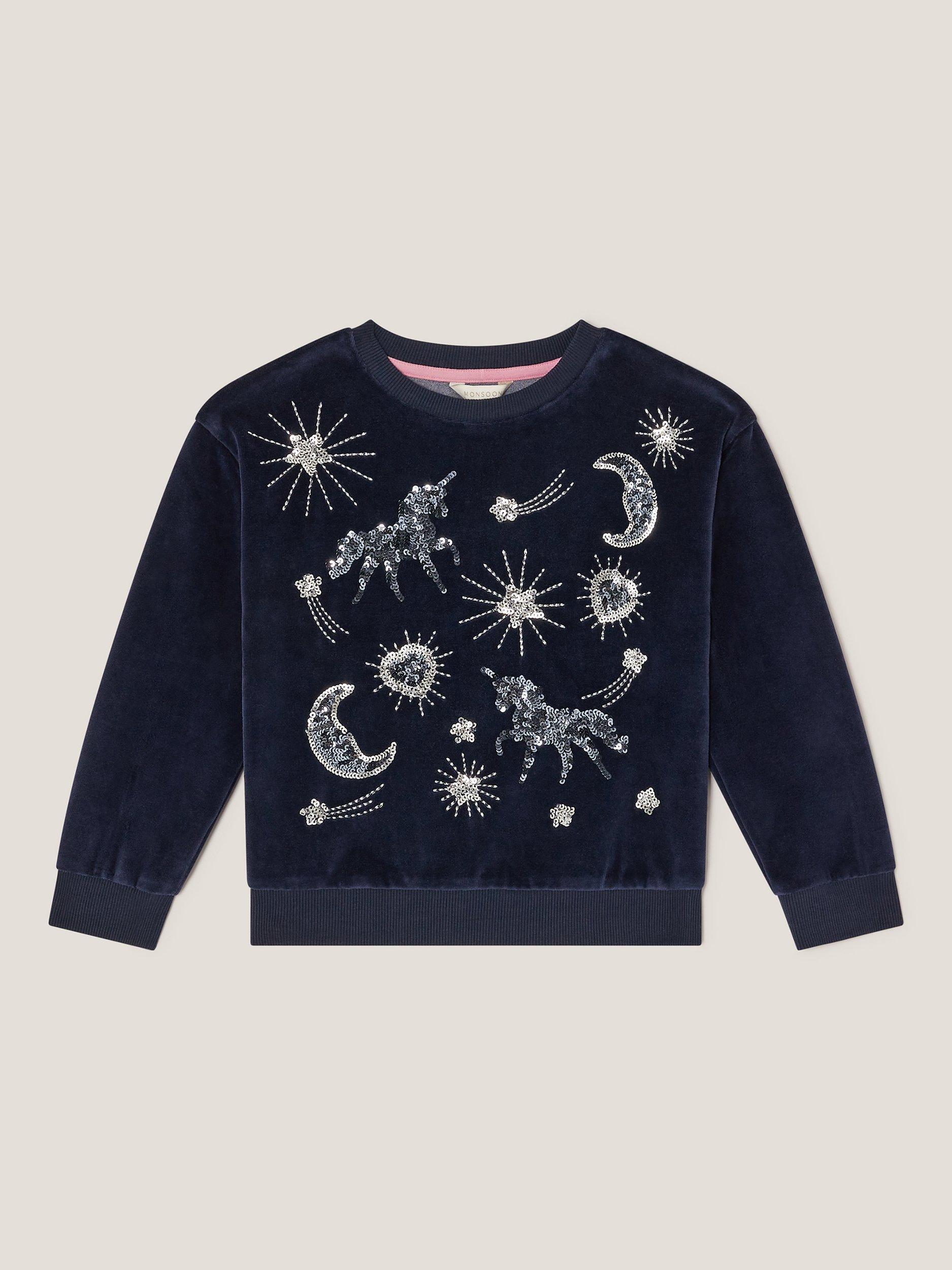 Product image 2 of 4, which shows Monsoon Kids' Cosmic Sweatshirt, Navy/Silver, 3-4 years