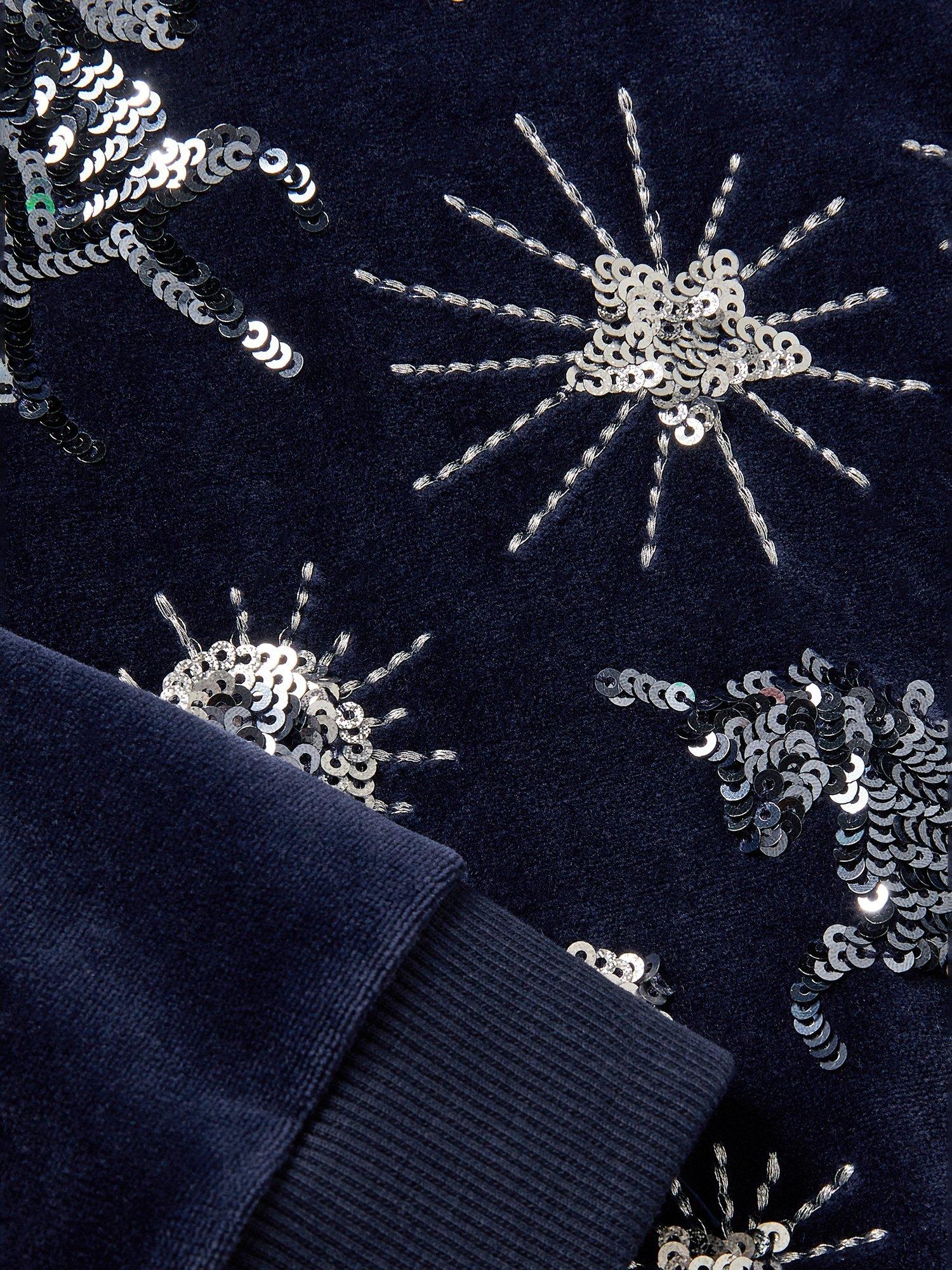 Product image 4 of 4, which shows Monsoon Kids' Cosmic Sweatshirt, Navy/Silver, 3-4 years