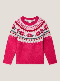 Monsoon Kids' Wool Blend Fair Isle Jumper, Pink - view 2, Pink