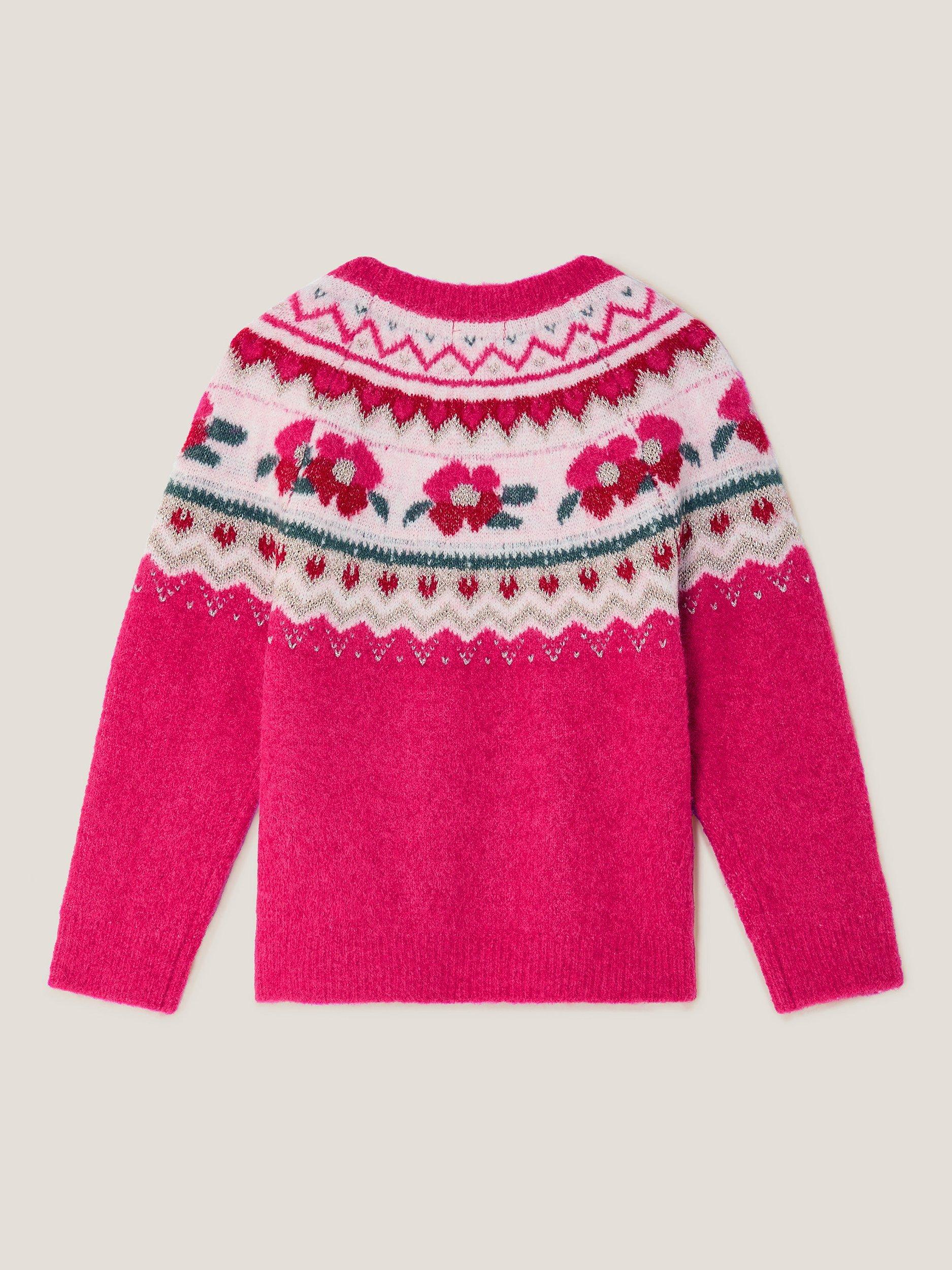 Product image 3 of 4, which shows Monsoon Kids' Wool Blend Fair Isle Jumper, Pink, 3-4 years