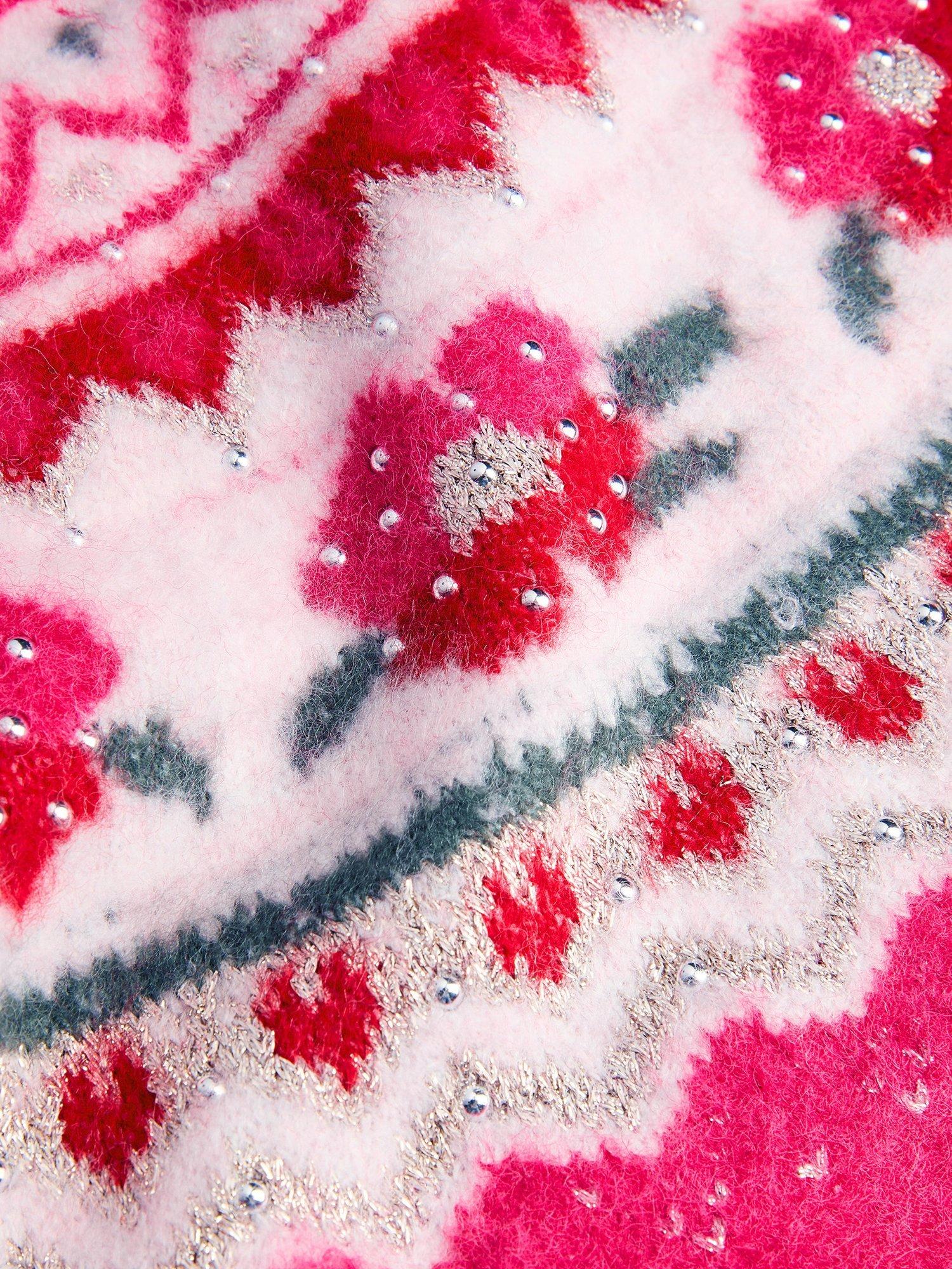 Product image 4 of 4, which shows Monsoon Kids' Wool Blend Fair Isle Jumper, Pink, 3-4 years