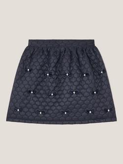 Monsoon Kids' Quilted Diamante Skirt, Navy - view 2, Navy