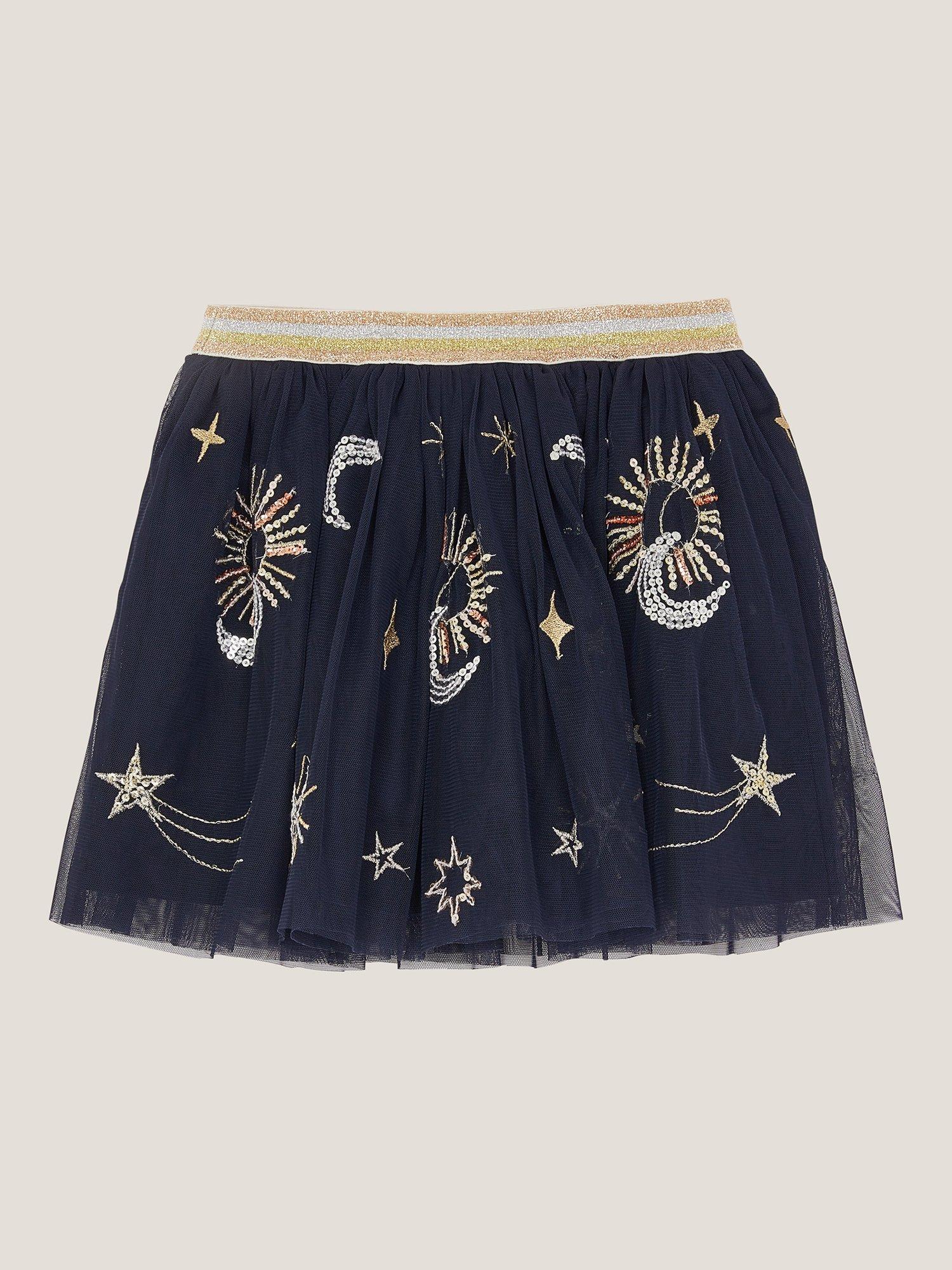 Product image 3 of 4, which shows Monsoon Kids' Mesh Cosmic Tutu Skirt, Navy, 3-4 years
