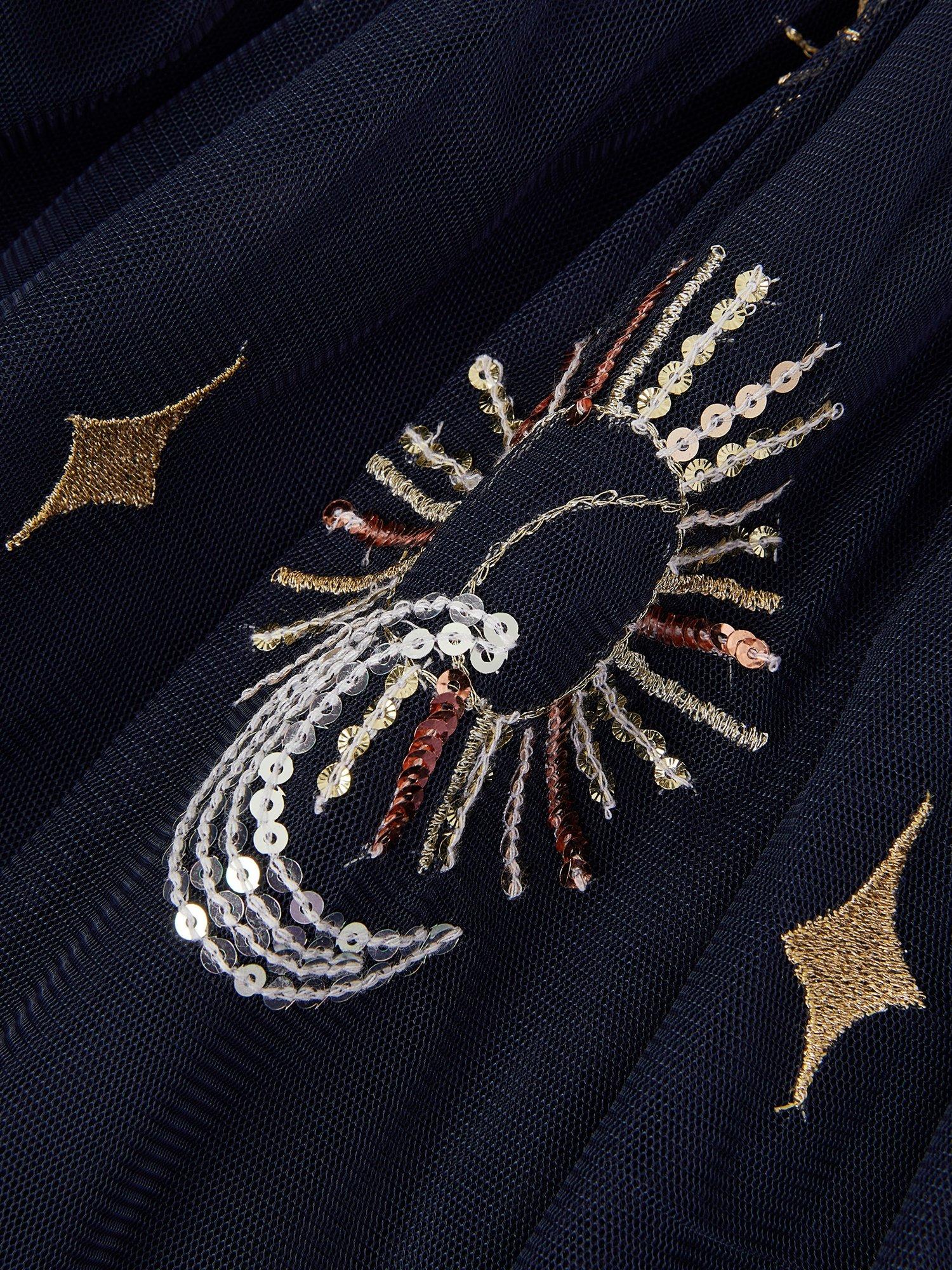 Product image 4 of 4, which shows Monsoon Kids' Mesh Cosmic Tutu Skirt, Navy, 3-4 years