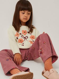 Monsoon Kids' Wool Blend Floral Embroidered Jumper, Ivory, Ivory