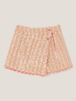 Monsoon Kids' Sequin Tweed Skort, Pink - view 2, Pink