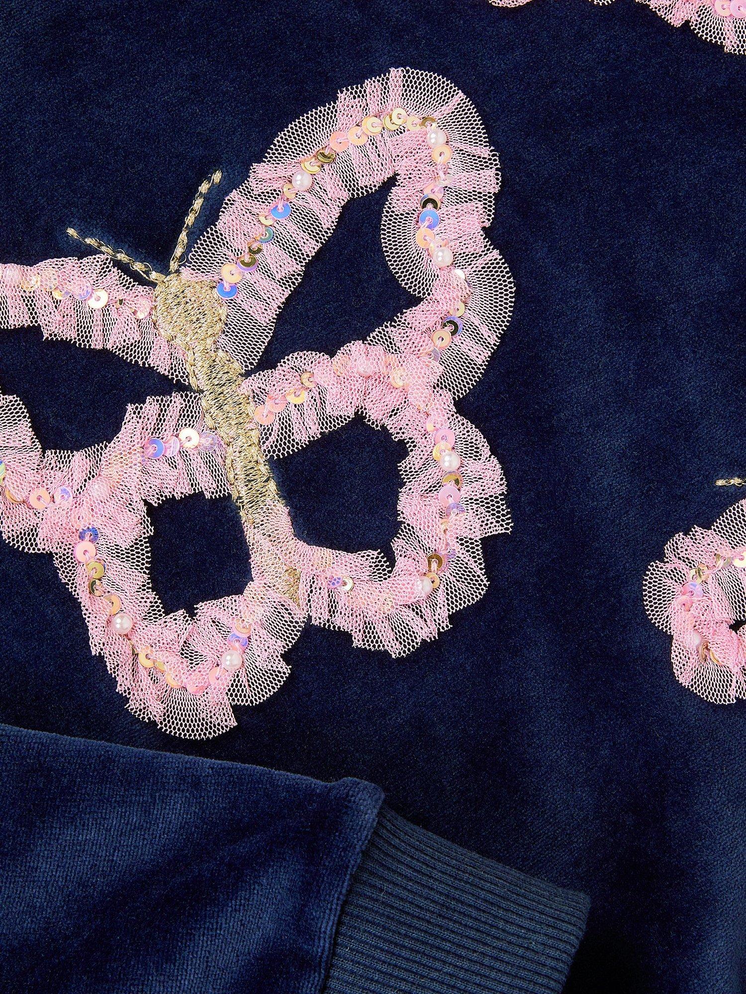 Product image 3 of 3, which shows Monsoon Kids' Long Sleeved Butterfly Top, Navy, 3-4 years