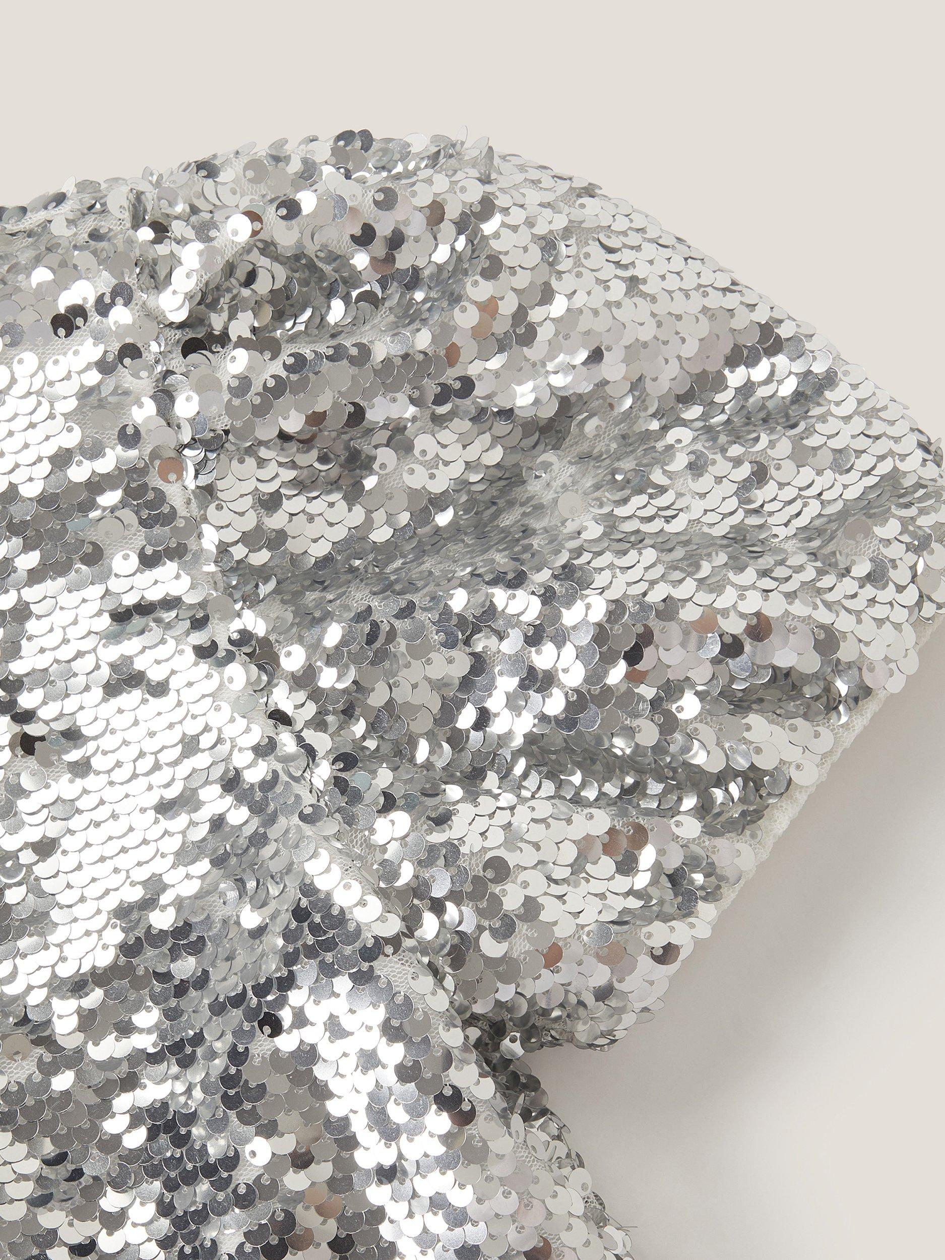 Product image 4 of 4, which shows Monsoon Kids' Sequin Puff Sleeve Top, Silver, 5-6 years