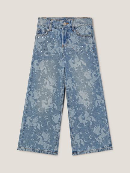 Monsoon Kids' Unicorn Wide Leg Jeans, Blue, Blue