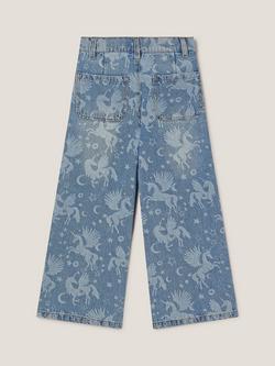Monsoon Kids' Unicorn Wide Leg Jeans, Blue - view 2, Blue