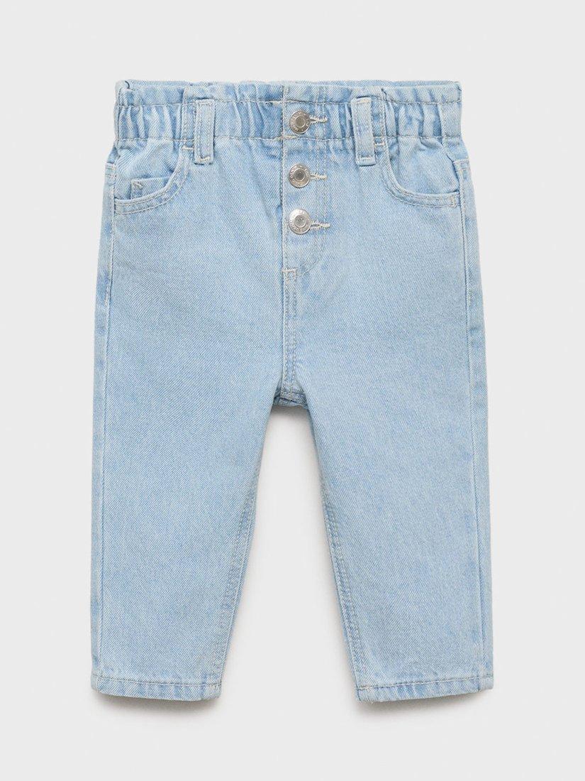 Product image 1 of 5, which shows Mango Kids' Cotton Elastic Paperbag Jeans, Light Blue, 12-18M