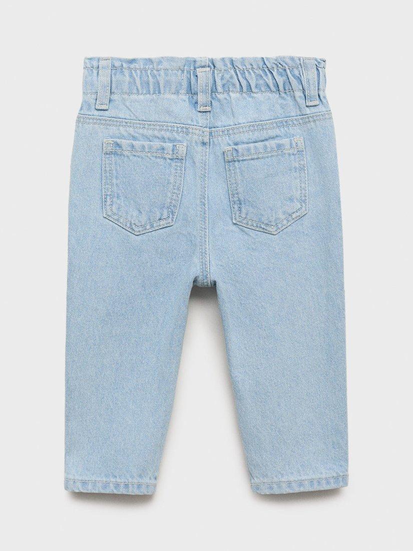 Product image 2 of 5, which shows Mango Kids' Cotton Elastic Paperbag Jeans, Light Blue, 12-18M