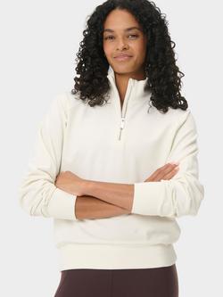 Sweaty Betty Escape Luxe 1/2 Zip Fleece Crop Sweatshirt, Lily White - view 2, Lily White