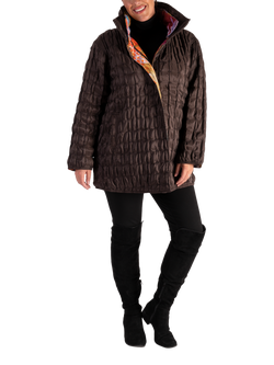 chesca Long Sleeve Funnel Neck Quilted Reversible Jacket, Chocolate/Multi