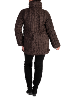 chesca Long Sleeve Funnel Neck Quilted Reversible Jacket - view 2, Chocolate/Multi
