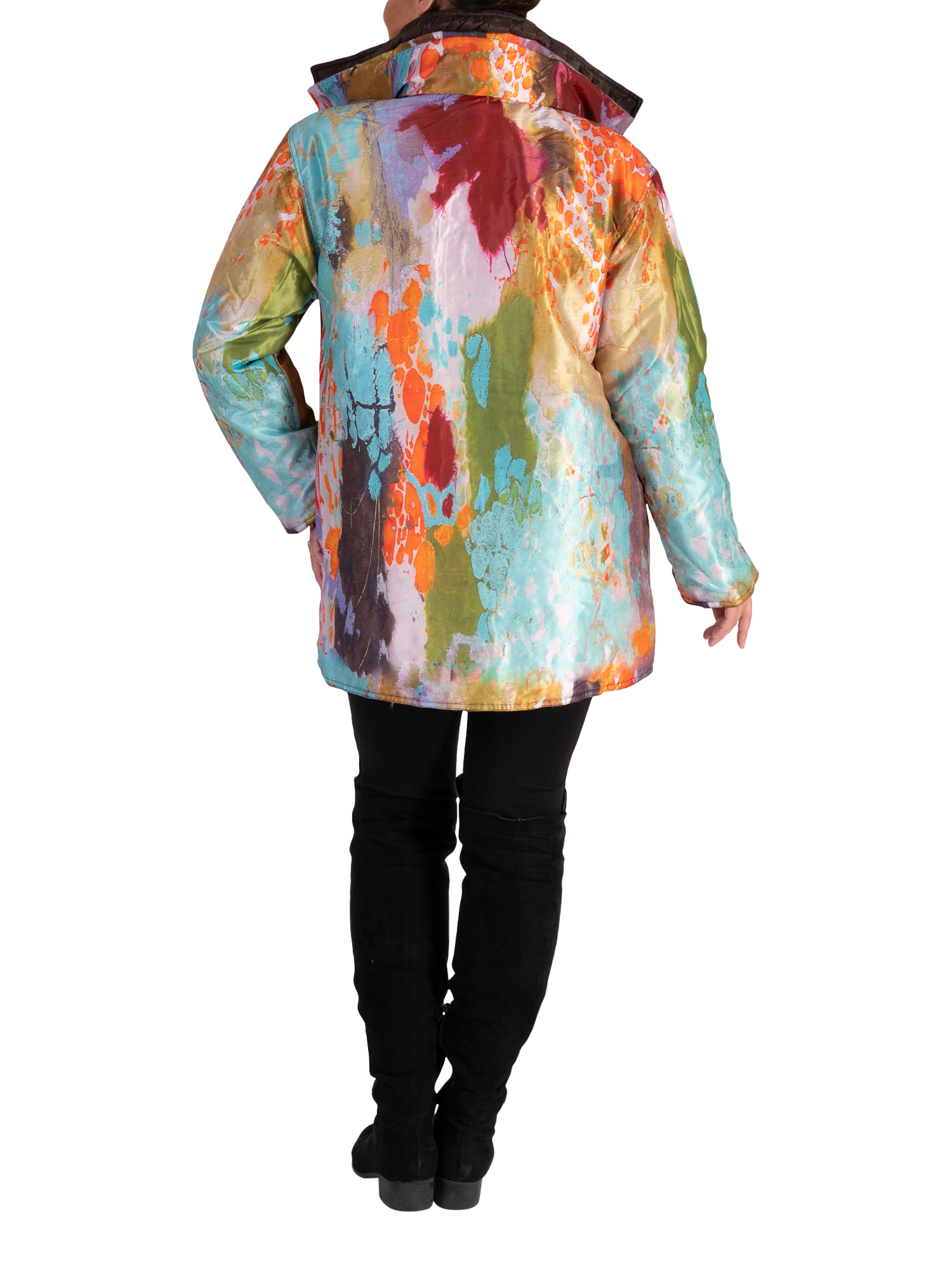 Product image 6 of 6, which shows chesca Long Sleeve Funnel Neck Quilted Reversible Jacket, Chocolate/Multi, 14