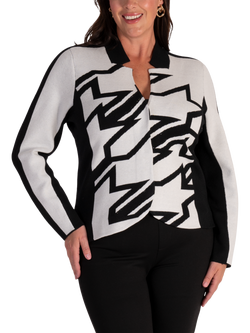 chesca Geometric Pattern Long Sleeve V Neck Jacket, White/Black, White/Black