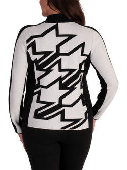chesca Geometric Pattern Long Sleeve V Neck Jacket, White/Black - view 2, White/Black