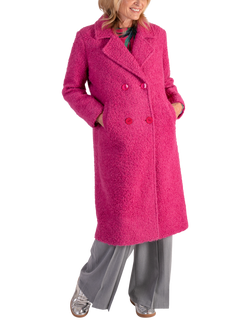 chesca Wool Blend Long Sleeve V Neck Longline Overcoat, Raspberry