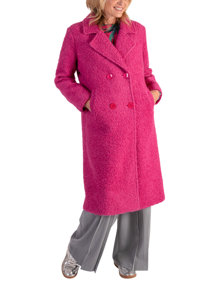 chesca Wool Blend Long Sleeve V Neck Longline Overcoat, Raspberry