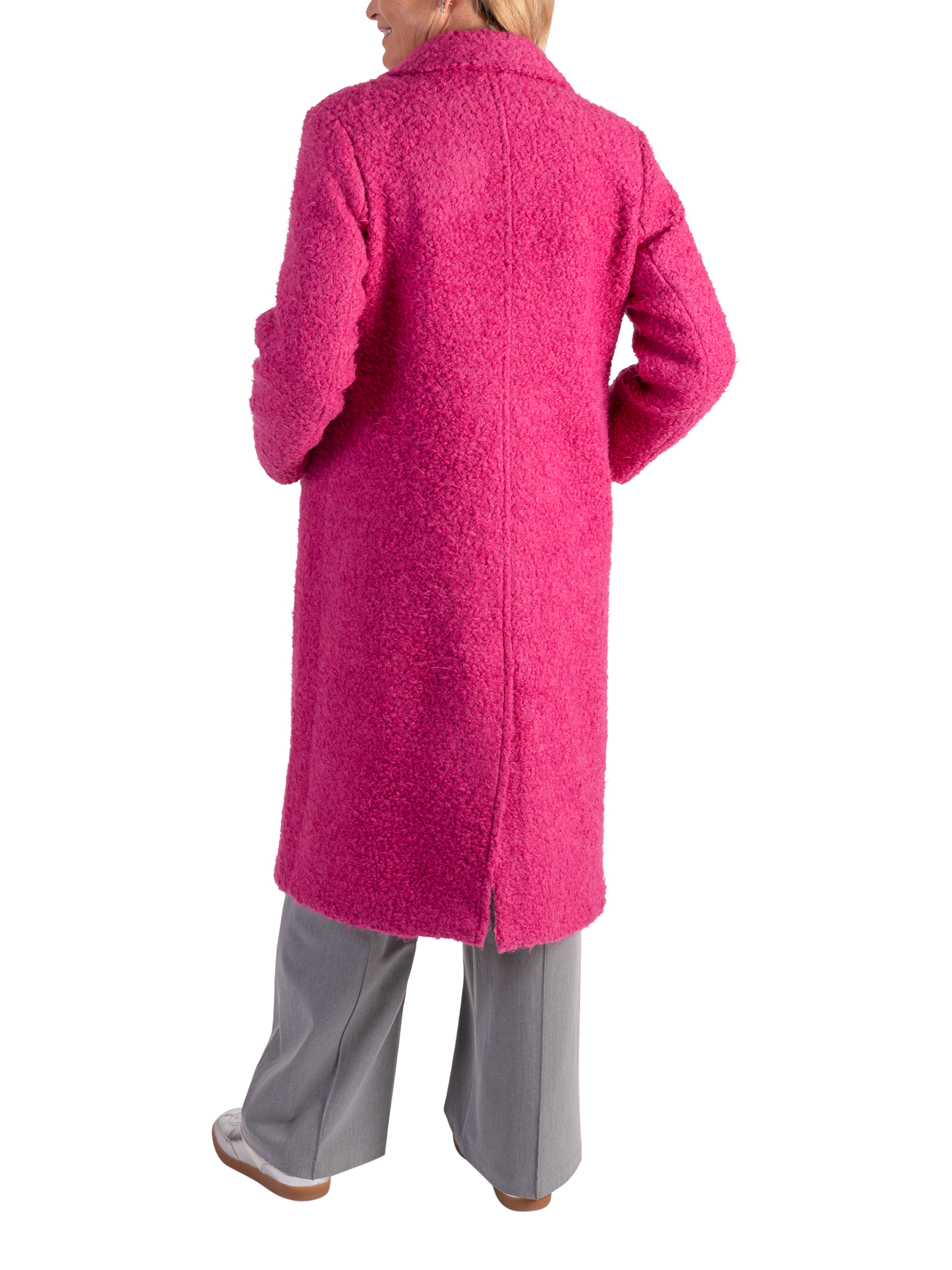 Product image 2 of 7, which shows chesca Wool Blend Long Sleeve V Neck Longline Overcoat, Raspberry, 14-16